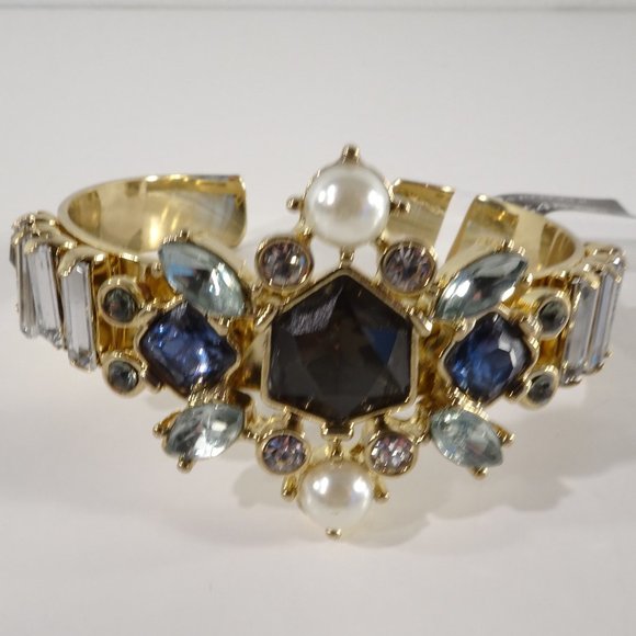 Banana Republic Crystal Baguette Cuff Bracelet NWT NWT 48 Lapis GOLD - Picture 5 of 8